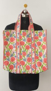 Bolso Tote de Algodón Acolchado de Lujo con Estampado Floral Rosa, Estilo Bohemio, Casual de Verano, Abierto, para Compras, para Mujer - Product Image 5
