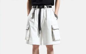 Nouveaux shorts en cuir tendance pour hommes, avec boutons à la taille et poches, shorts de cyclisme en cuir de haute qualité pour hommes - Product Image 6