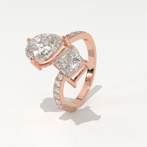 Anillo Aarinya para Mujer, Asimétrico, con Dos Diamantes Cultivados en Laboratorio, Chapado en Oro de 14K, Corte Princesa en Forma de Pera, Certificado IGI, Estilo Toi Et Moi - Product Image 5