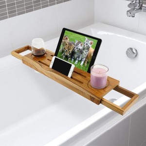 Wooden Bathtub <b>Caddy</b> <b>Bath</b> <b>Tray</b> for Tub Rectangle Minimalist Style Non-Slip Bathtub Rack for Bathroom Accessory, Spa Gift - Product Image 1