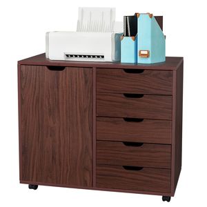 Armadio Archivio in MDF Marrone Scuro a Cinque Cassetti con Anta Singola in PVC Effetto Legno - Product Image 3