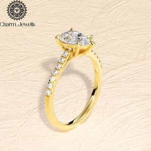 Bague de fiançailles et d'éternité classique pour femme Charm_Jewells en argent plaqué or rose avec moissanite taille coussin et sertissage à griffes IGI - Product Image 3