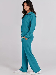 <b>Women</b> Crew Neck Sweatshirt and Jogger Pants Two Piece <b>Sweatsuit</b> Soft Breathable Training Outfit Casual Fashion OEM ODM Wholesale - Product Image 2