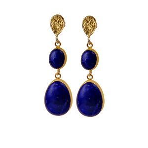 Boucles d'oreilles pendantes en lapis-lazuli naturel, plaquées or, faites à la main, pierres précieuses, bijoux bohèmes pour femmes, vente en gros - Product Image 3