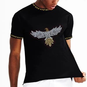 Camiseta de Hombre con Pedrería de Águila Negra, Camiseta de Algodón con Cristales de Lujo, Camiseta Casual de Manga Corta, Diseño Personalizado - Product Image 4