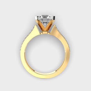 Bague de fiançailles en diamant taille mixte Radiant, or jaune 18 carats, sertissage pavé rond et baguette, bijoux fins classiques pour femme - Product Image 4