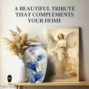 Urne funéraire en aluminium pour adulte - Motif floral bleu peint à la main - Capacité de 220 pouces cubes - Urne commémorative écologique durable et sécurisée - Product Image 4