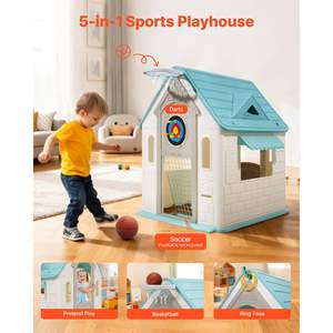 Casa de Juegos 5 en 1 para Exteriores, Puerta Práctica, Tobogán para Niños Pequeños, Juego de Imitación, Aro de Baloncesto, Lanzamiento de Anillos, Bordes Lisos, Plástico de Polipropileno para - Product Image 2