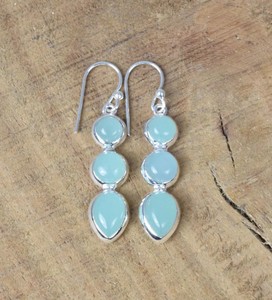 Genuine 925 Sterling <b>Silver</b> Natural Aqua Chalcedony Pear Cabochon Bezel Setting Solid Handmade Christian Wedding <b>Drop</b> <b>Earrings</b> - Product Image 6