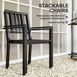 Sedie da Pranzo Nere per Esterni con Elegante Design a Doghe in Metallo per Cene all'Aperto - Product Image 5