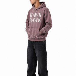 Sweat à capuche zippé oversize pour homme en molleton de coton épais, avec effet délavé vintage et strass, style streetwear, avec poches, idéal pour l'hiver - Product Image 3