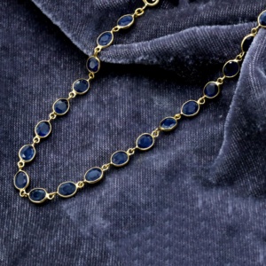 Women's Dainty 18k Pure Yellow Gold Natural Blue Sapphire Gemstone Handmade Bracelet- Certified Party <b>Gift</b> - Product Image 4