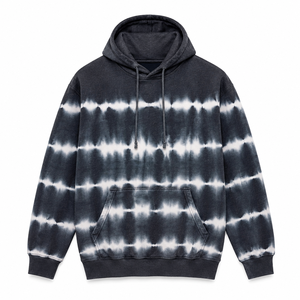 Nouveau sweat à capuche tie-dye personnalisé pour homme, coupe oversize classique, noir et blanc, décontracté, avec poche, en coton tricoté French Terry - Product Image 1