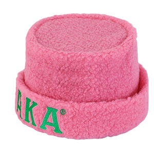 AKA Pink Sherpa Beanie Hat Pink Fleece <b>Winter</b> <b>Cap</b> with Green Embroidered Letters Soft Warm Roll Cuff Beanie for Women Men - Product Image 6