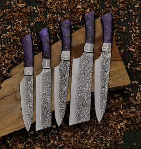 Juego de Cuchillos de Chef de Acero de Damasco Hechos a Mano de Calidad Premium con Mango Personalizado para Uso Profesional en Cocina y Camping, ODM Industrial - Product Image 1
