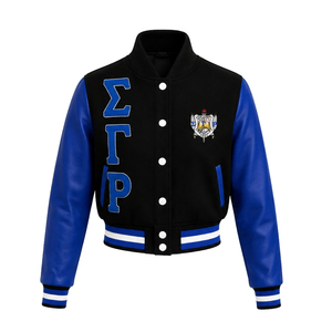 เสื้อแจ็คเก็ตครอปผ้าซาติน Sigma Gamma Rho สำหรับผู้หญิง สไตล์ลำลอง ซิปหน้า เสื้อคลุมดีไซน์บอมเบอร์ทันสมัย แฟชั่นสตรีทแวร์สำหรับชมรมนักศึกษา ขายส่ง - Product Image 1