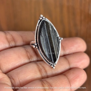 Joyería Perfeccionada, Anillo de Plata 925 con Turmalina Negra Corte Marquesa y Druzy, Engaste de Bisel, Gema Vintage, Joyería Unisex para Fiestas - Product Image 4