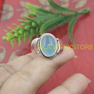 Natural Blue Chalcedony <b>Ring</b> 925 Sterling Silver Handmade Oval Cabochon Gemstone <b>Ring</b> Vintage <b>Statement</b> Jewelry Gift for Women - Product Image 3