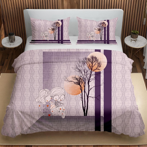 Romantic Purple King Size Cotton Bedsheet <b>Set</b> |Artistic Couple Print Digital <b>Bedding</b> <b>Set</b> Soft Fabric Designer with Pillow Covers - Product Image 1