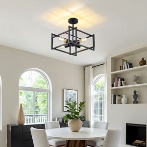 Lampadario Moderno a 4 Luci Nero Industriale a Soffitto per Cucina Stile Fattoria - Product Image 5