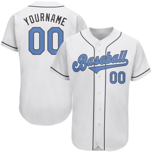 Venta al Por Mayor de la Camiseta de Béisbol Auténtica OMMIZ INDUSTRY Personalizada en Blanco, Azul Claro y Gris Acero para el Día del Padre - Product Image 1