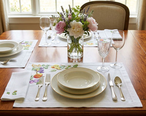 Embroidered Colorful Fruit Pattern Customizable <b>Place</b> <b>Mat</b> Napkin Sets 100% Linen Machine Washable Luxury Style Home Wedding Use - Product Image 3