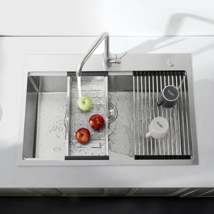 Lavello da Cucina Moderno a Vasca Singola 84 cm x 56 cm, Fatto a Mano in Acciaio Inossidabile S304, Kit Workstation Multifunzionale da Incasso - Product Image 6