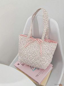 Floral Print Cotton <b>Tote</b> Bag With Pink Bow Closure Elegant Daily Use Women's Handbag Custom Logo Satin Printed Beach <b>Tote</b> Bag - Product Image 1