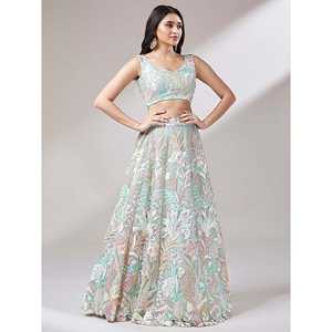Étonnant Pista Vert Paillettes Net Wedding Wear Lehenga Choli - Product Image 6
