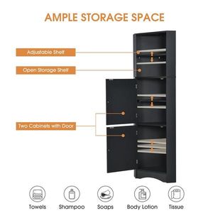 Tall Freestanding Bathroom <b>Corner</b> Cabinet with Adjustable Shelves and Doors MDF Board Black Storage <b>Unit</b> - Product Image 4