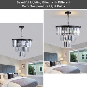 Elegant 20\" Luxury 3-Tier Crystal <b>Chandelier</b> 7-<b>Light</b> Black Frame Pendant <b>Light</b> for Living Room Dining Room Ceiling Lighting No - Product Image 3