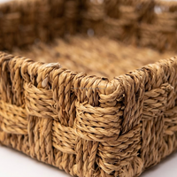Panier de rangement carré décoratif en jonc de mer naturel tressé à la main AG Elements, 12 pouces, organisateur écologique pour la maison, l'hôtel et la vente au détail