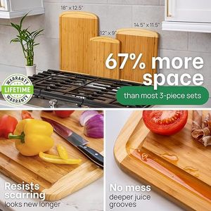 Large Bamboo Cutting Board with Juice Groove <b>Side</b> Handles for Kitchen Meal Prep Serving and Charcuteri Chopping Blocks - Product Image 3