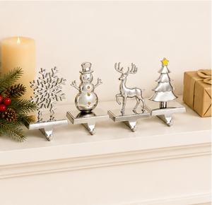 Set Of 4 Silver Christmas <b>Stocking</b> <b>Holders</b> For Mantel Heavy Duty Weighted Metal <b>Stocking</b> Hangers With Non-Slip Base Snowflake - Product Image 6