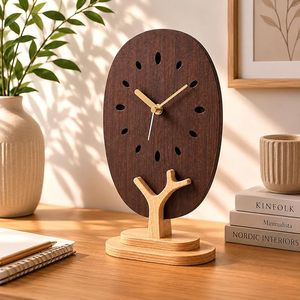 Wooden Desk <b>Clock</b> Oval <b>Table</b> <b>Clock</b> Quartz Movement Custom Logo Modern Geometric Home Office Decor - Product Image 5