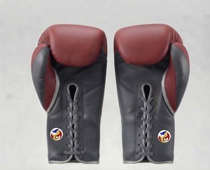 Guantes de Boxeo Profesionales DF-BGArg2 de 10 oz con Cordones, Rojos/Grises, de Cuero Elástico Impermeable para Sparring, MMA, Kick Boxing, Entrenamiento en Gimnasio - Product Image 3