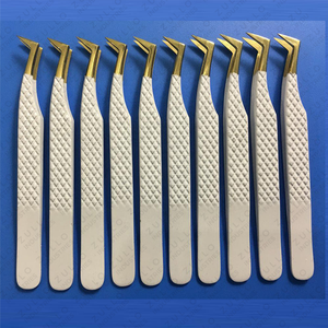 Professional 5Pcs White Eyelash Extension Tweezers Set Stainless Steel with Gold Tip Precision Lash <b>Tools</b> for Beauty Artists - Product Image 6