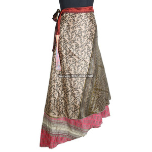 New Indian Summer Wear Vintage Long Wraparound <b>Skirt</b> Women Wear Vintage Silk Sari Long Length <b>Wrap</b> <b>Around</b> <b>Skirt</b> 2 Layer Length - Product Image 6