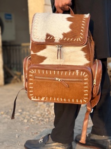 Genuine <b>Leather</b> Hair on <b>Backpack</b> Fashion Vintage Multi-function <b>Large</b> Capacity Unisex Zipper Closure Portable HNBP-0021 - Product Image 1