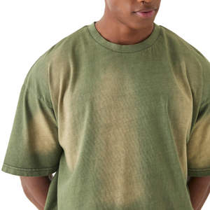 T-shirt en coton épais surdimensionné rétro personnalisé haut de gamme, coupe épaules tombantes, délavé à l'acide, effet soleil éclairé, unisexe - Product Image 3