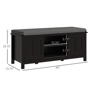 Panca Portascarpe Moderna in Bambù per Ingresso con Cuscino, 2 Ante Scorrevoli, Contiene 10 Paia di Scarpe, Mobile Portascarpe Nero - Product Image 3