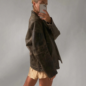 Veste en cuir pour femme, vente en gros, nouvelle mode, coupe-vent, très tendance - Product Image 3