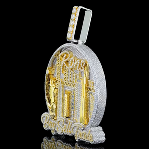 Rons Buy Sell Trade Colgante Paisaje Urbano de Plata 925 con Microincrustaciones de Moissanita, Charm Temático de Lujo Unisex, Bañado en Rodio con Engaste de Garra - Product Image 2