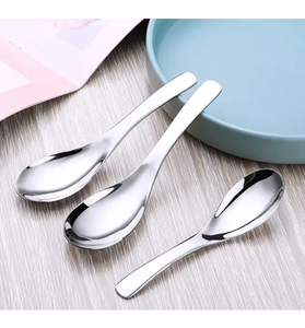 Mirror Polished Stainless Steel <b>Soup</b> <b>Spoon</b> Custom Made 6 Pieces Round Shape Design <b>Soup</b> <b>spoon</b> with short handle - Product Image 2