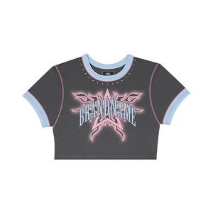 Premium 240 GSM Cotton Jersey White Crop Top <b>T</b> Shirt Graphic Puff Print Custom Logo Streetwear Women Crop top Shirt Cotton - Product Image 5