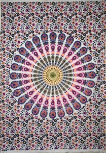 Affiche murale en coton fait main, motif paon mandala, petite tapisserie, 40x30 pouces, décoration intérieure, par Indian Consigners - Product Image 5