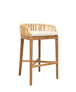 Tabouret de bar en teck avec tressage en fibres naturelles, écologique, résistant à l'eau, durable, directement de l'usine, assise de bar minimaliste - Product Image 3