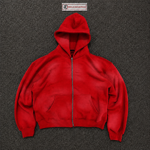 เสื้อฮู้ดซิปยาวสีแดงพรีเมียม ไซส์ใหญ่ แบบยูนิเซ็กส์ สตรีทแวร์  ทรงหลวม รับสกรีนโลโก้ ขายส่ง สำหรับฤดูหนาว - Product Image 5