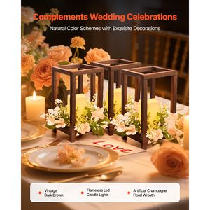 Set da 20 (60 Pezzi) Lanterne Centrotavola per Matrimonio, Include 20 Portacandele in Legno, 20 Candele LED Senza Fiamma, 20 Decorazioni da Tavolo - Product Image 2
