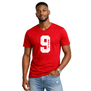 T-shirt col en V Kappa Alpha Psi numéro 9 rouge, vêtement de fraternité grecque avec motif audacieux, confort premium et coupe élégante - Product Image 1